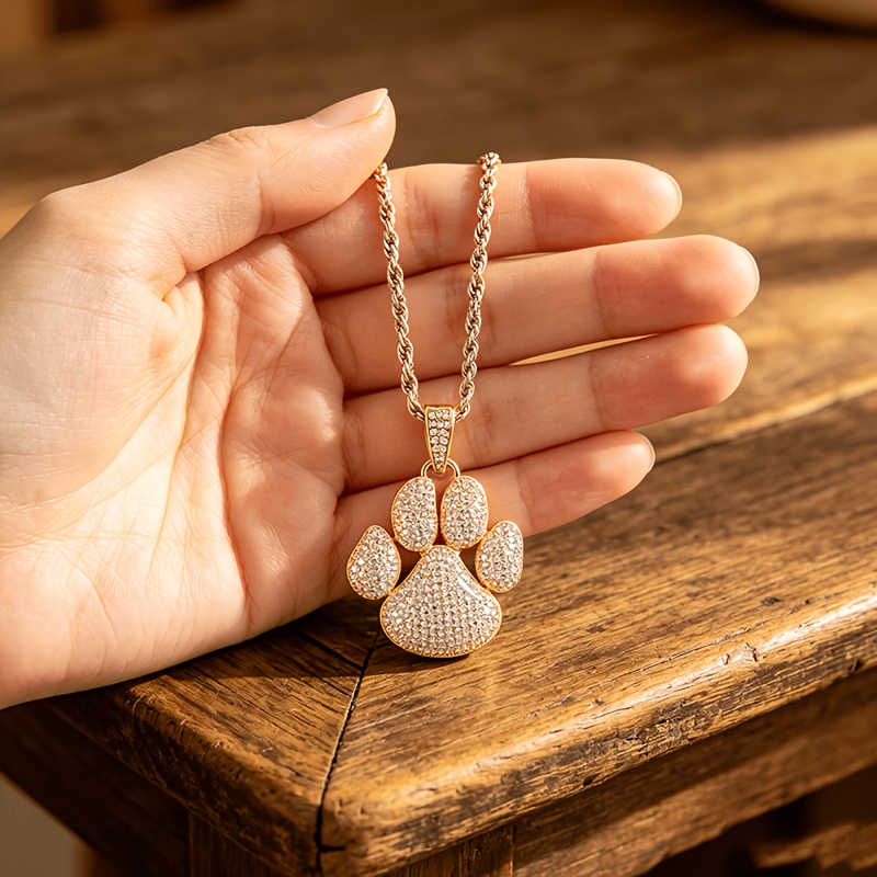 Hip Hop Synthetic Zircon Ice Bear Claw Pendant Necklace